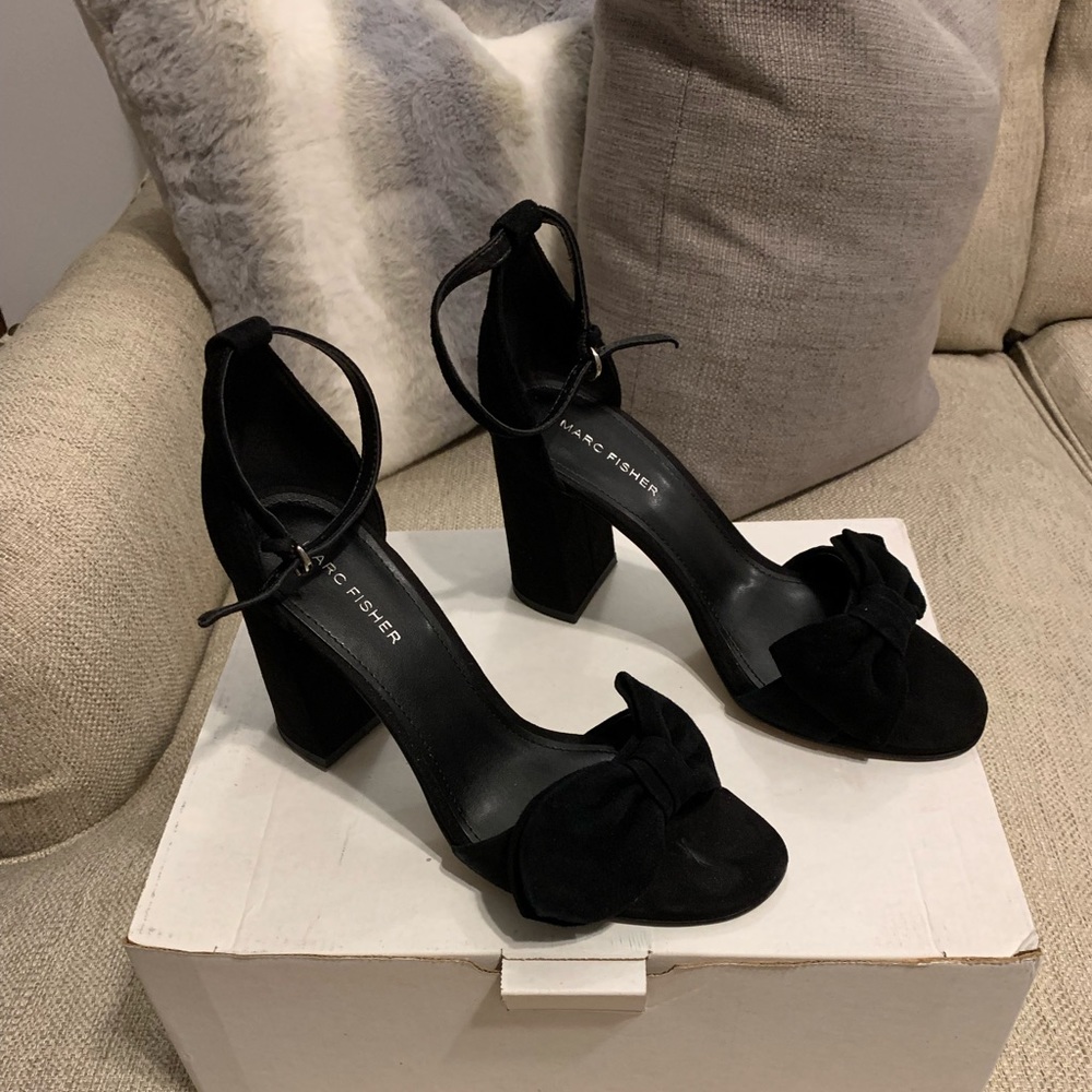 Marc Fisher Ankle Strap Sandal in Black Suede
